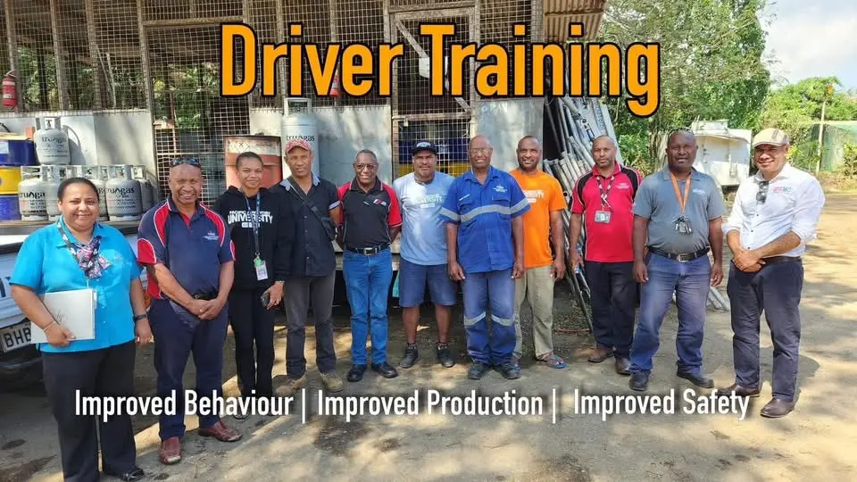Customer drivers and staff after a GPS360 driver training session in Port Moresby