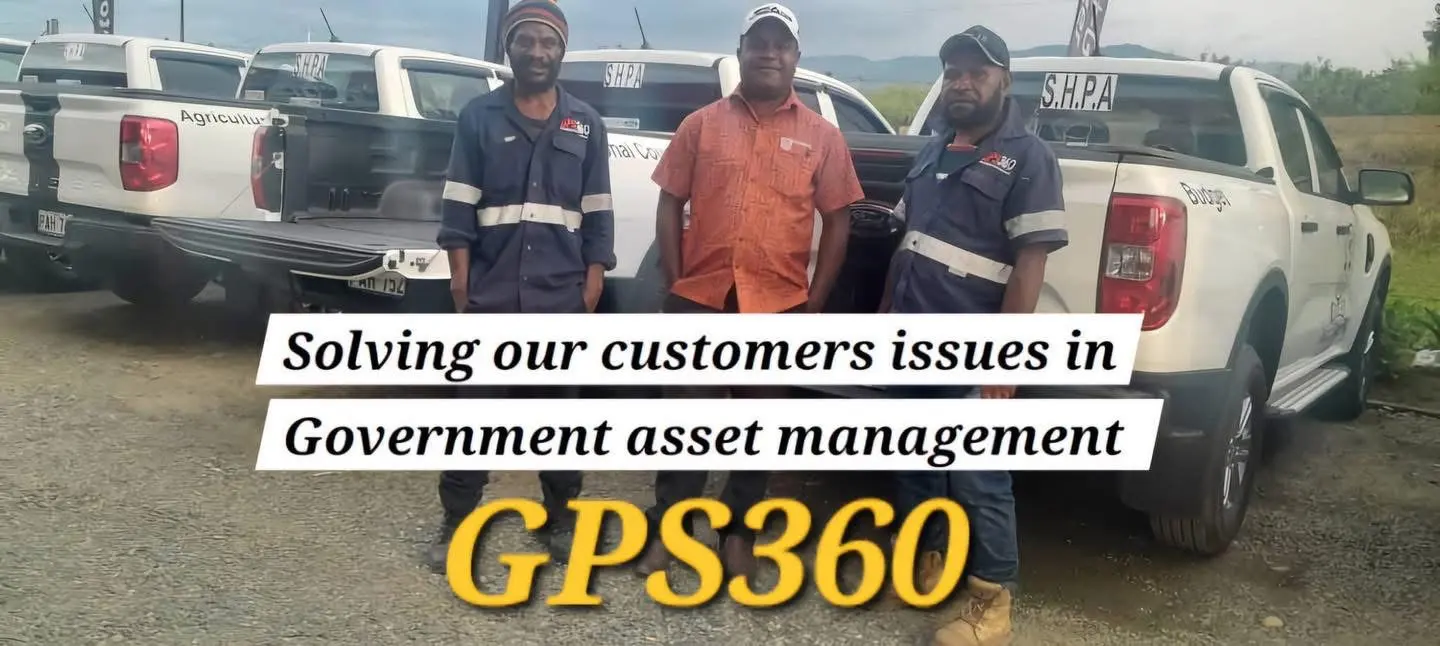 GPS360 technicians with S.H.P.A government vehicles in Southern Highlands